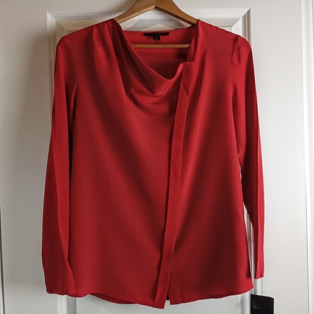 Classiques Entier Red Silk Asymmetrical Cowl Neck LS Top NWT